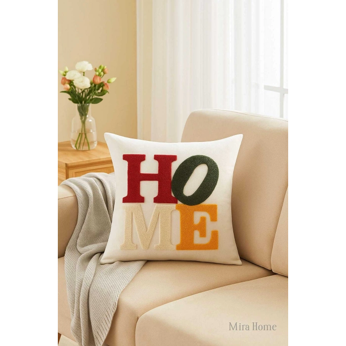 Mira Home Dekoratif Punch Home Nakışlı Kırlent Kılıfı