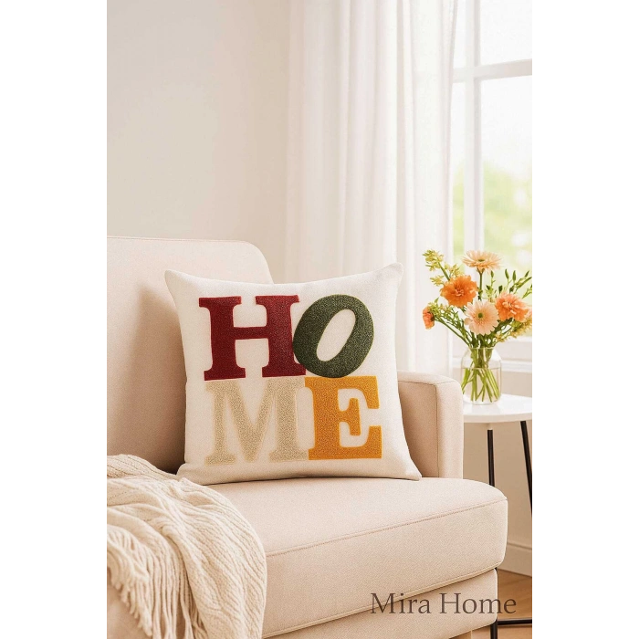 Mira Home Dekoratif Punch Home Nakışlı Kırlent Kılıfı