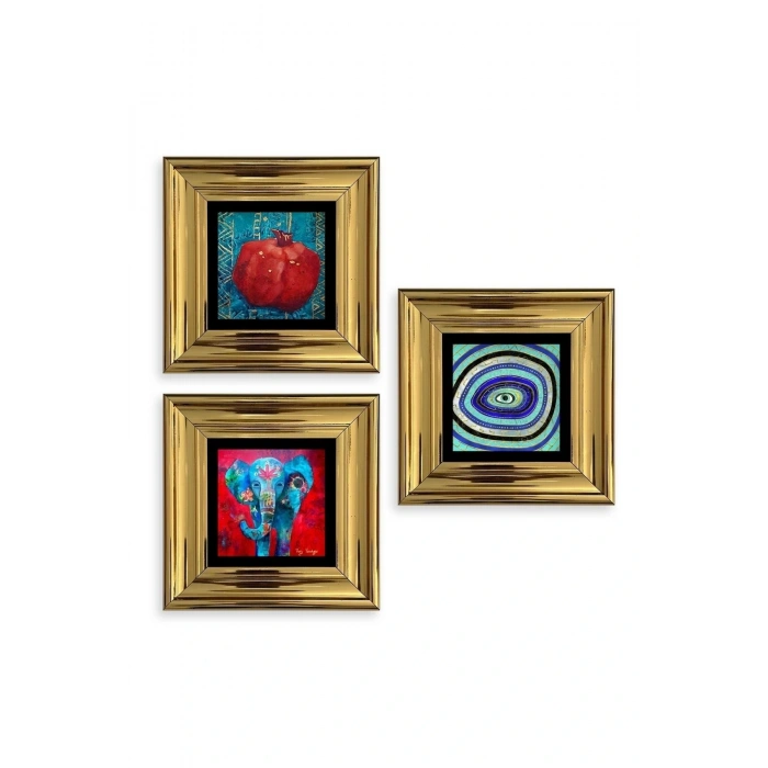 Mistik 3 lü Set Çerçeveli Taş Tablo 20 cm