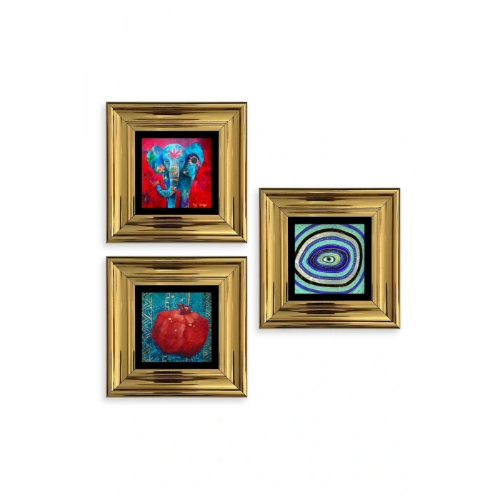 Mistik 3 lü Set Çerçeveli Taş Tablo 20 cm