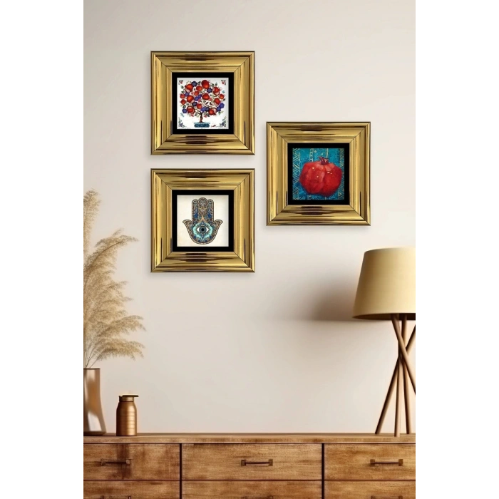 Mistik 3 lü Set Çerçeveli Taş Tablo 20 cm