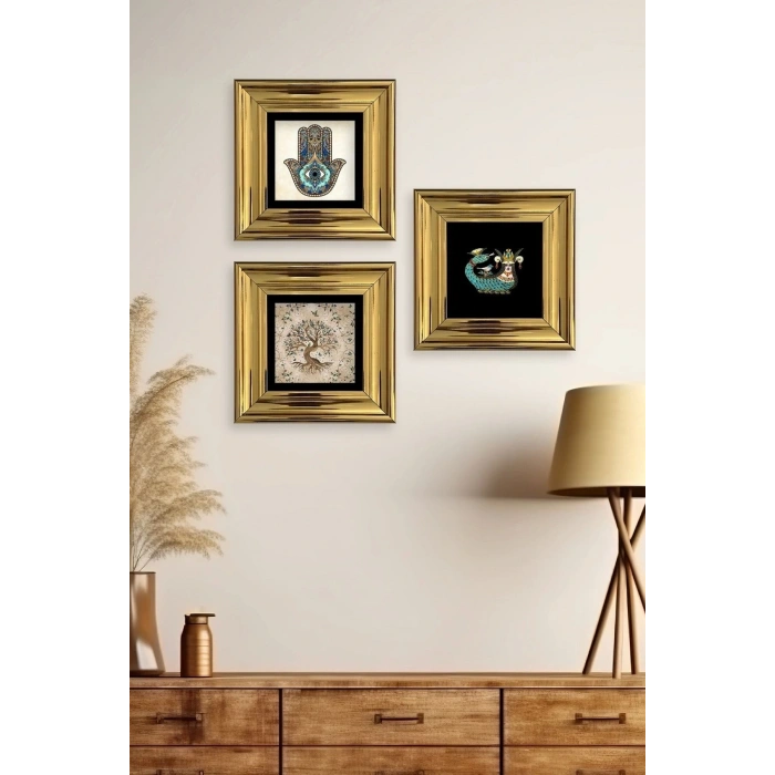 Mistik 3 lü Set Çerçeveli Taş Tablo 20 cm