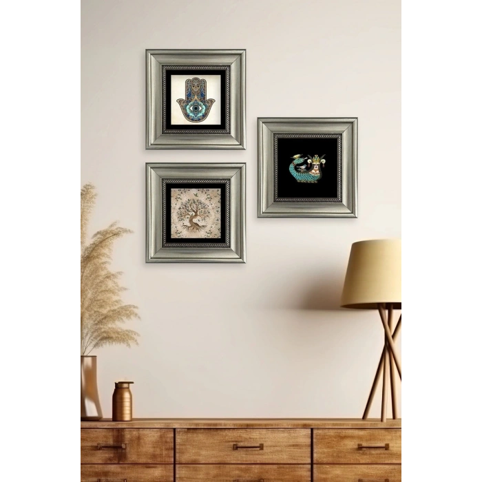 Mistik 3 lü Set Çerçeveli Taş Tablo 20 cm