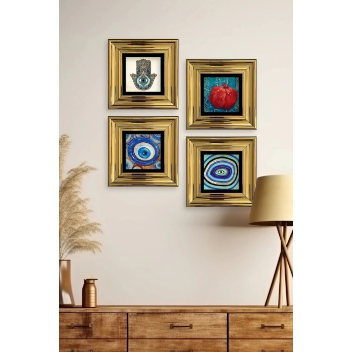 Mistik 4 lü Set Çerçeveli Taş Tablo 20 cm