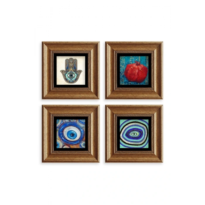 Mistik 4 lü Set Çerçeveli Taş Tablo 20 cm