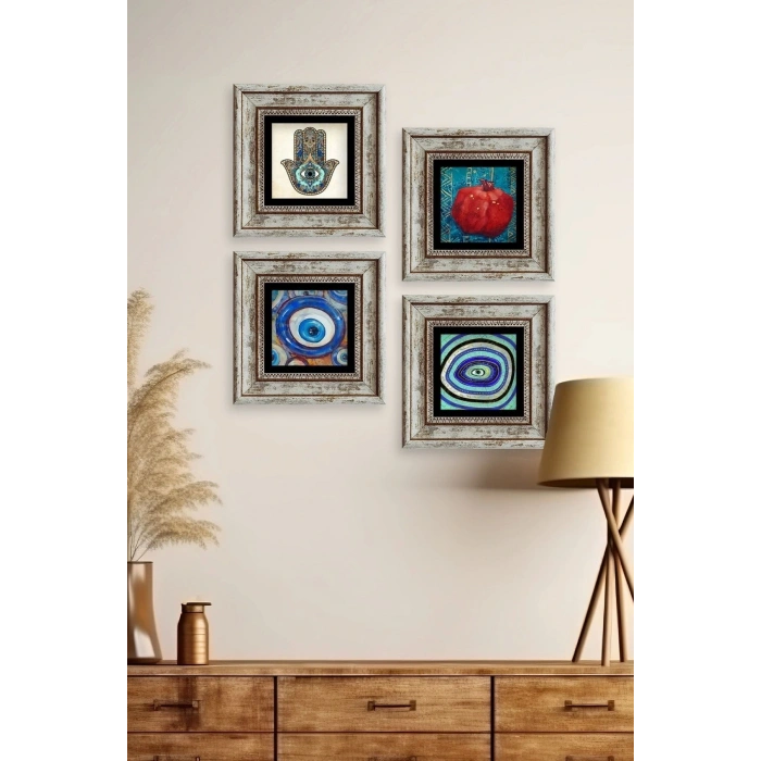 Mistik 4 lü Set Çerçeveli Taş Tablo 20 cm