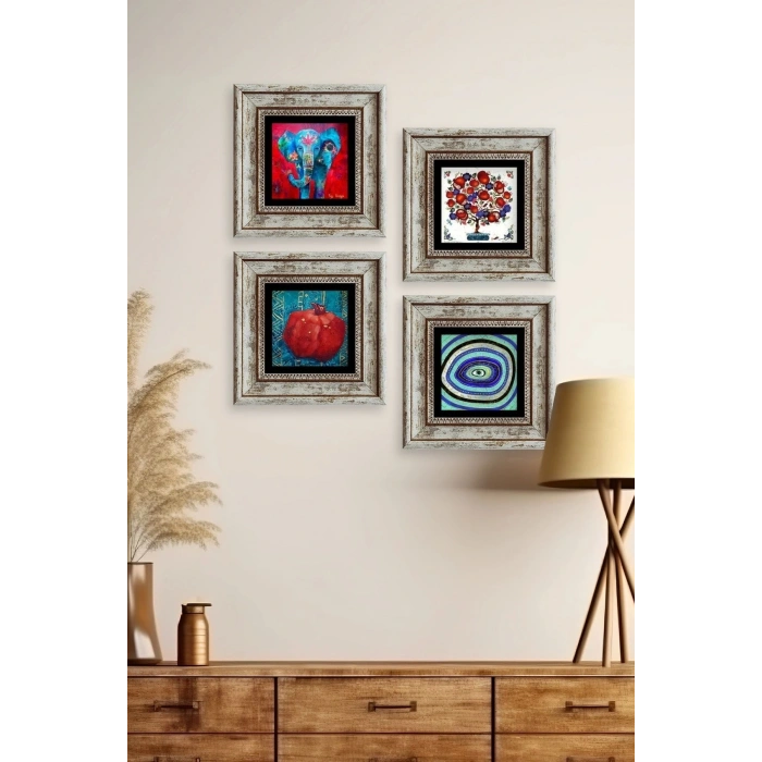 Mistik 4 lü Set Çerçeveli Taş Tablo 20 cm