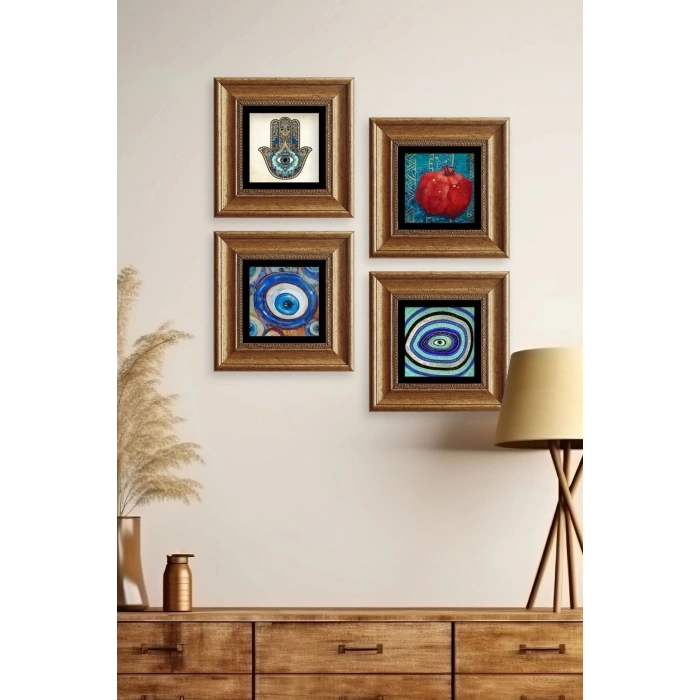 Mistik 4 lü Set Çerçeveli Taş Tablo 20 cm