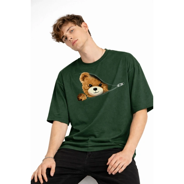 MN - Bear Baskılı Oversize Tişört HAKI