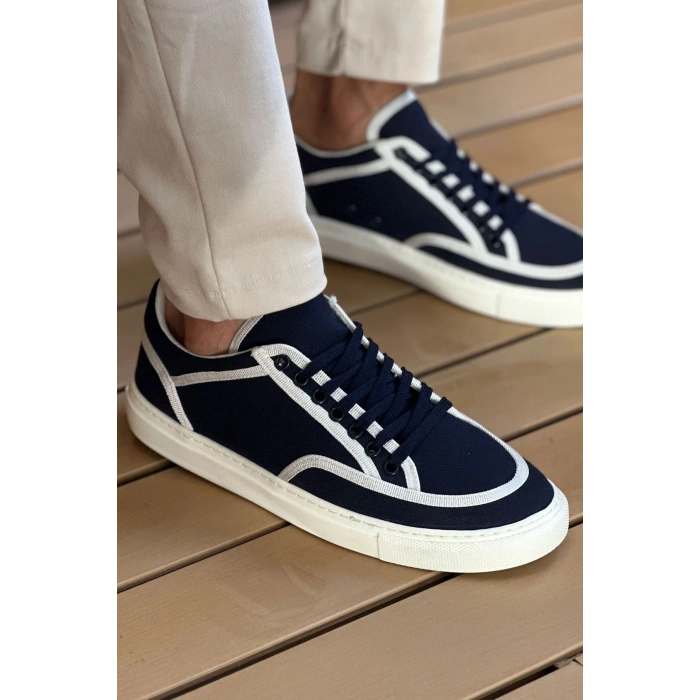 MN2505 - Linen Mens Shoes Navy Blue White