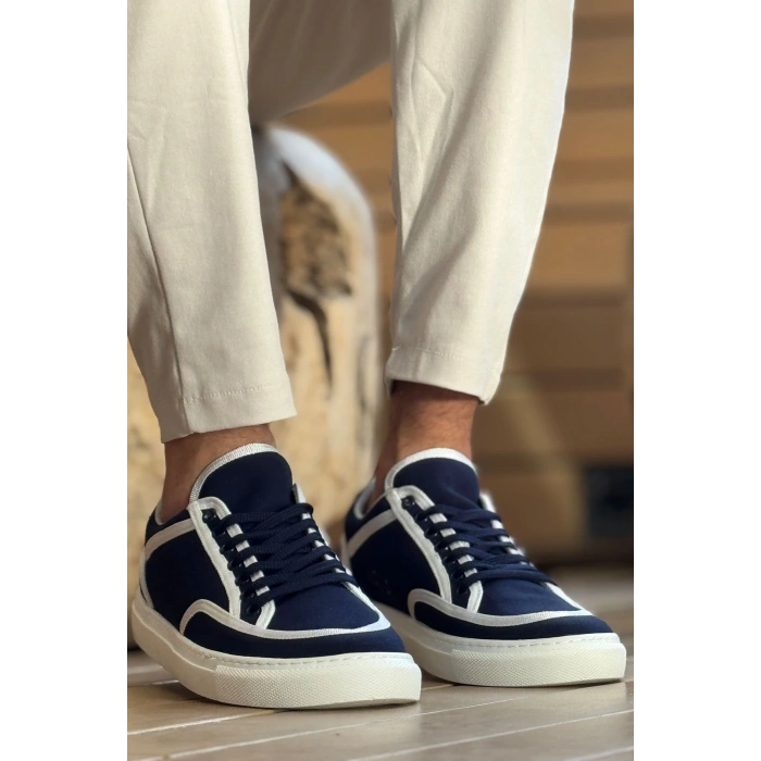 MN2505 - Linen Mens Shoes Navy Blue White