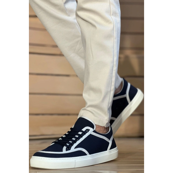 MN2505 - Linen Mens Shoes Navy Blue White