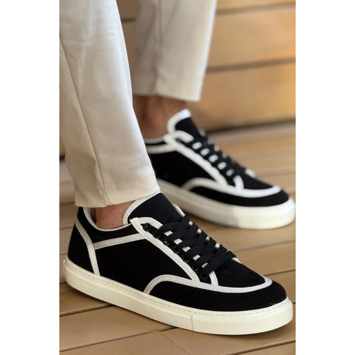 MN2505 - Linen Mens Shoes BLACK - WHITE