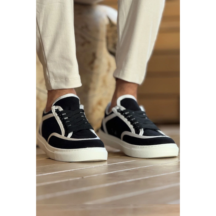 MN2505 - Linen Mens Shoes BLACK - WHITE