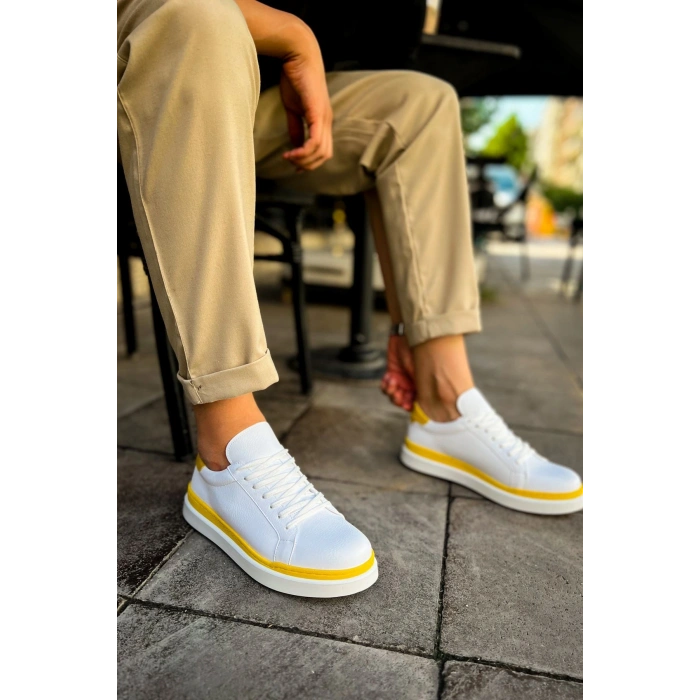 MN979 - Santoni GBT Mens Sports Shoes WHITE/YELLOW