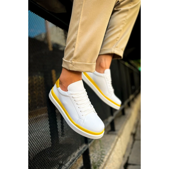 MN979 - Santoni GBT Mens Sports Shoes WHITE/YELLOW