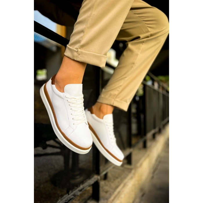 MN979 - Santoni GBT Spor Erkek Ayakkabı BEYAZ/TABA