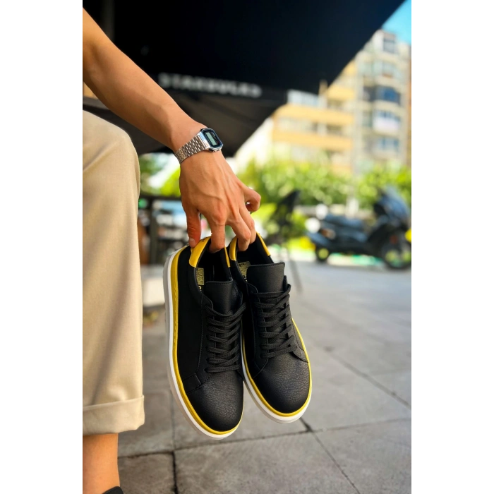 MN979 - Santoni GBT Mens Sports Shoes BLACK/YELLOW