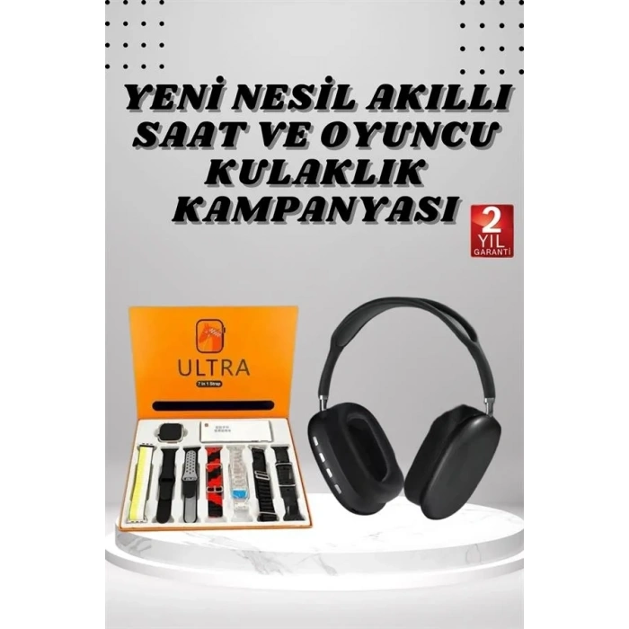 Modern Akıllı Saat Ve 7 Kordonlu Kulaklık Seti