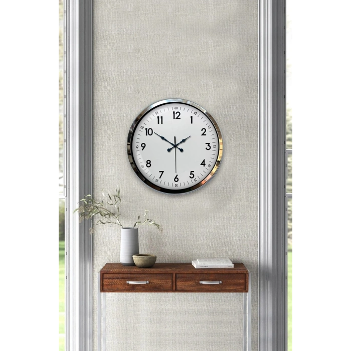 Modern Klasik 40 Cm Krom Metal Duvar Saati