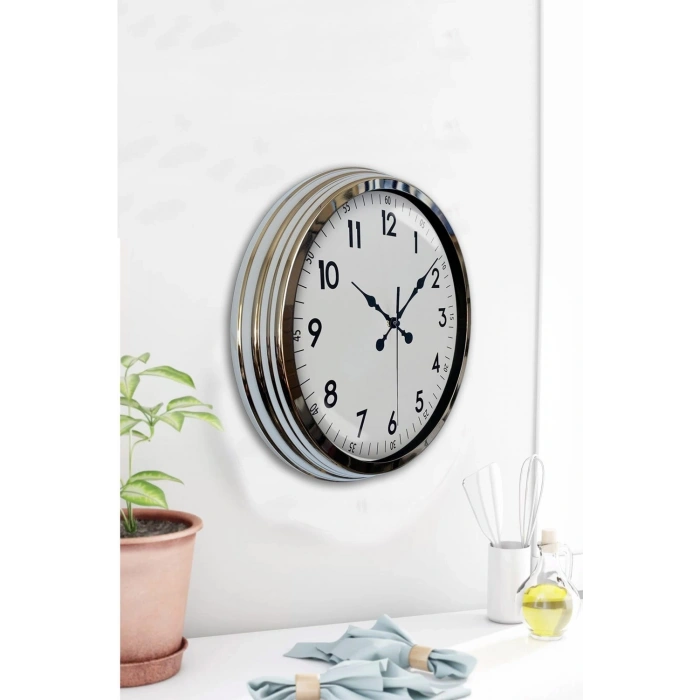 Modern Klasik 40 Cm Krom Metal Duvar Saati
