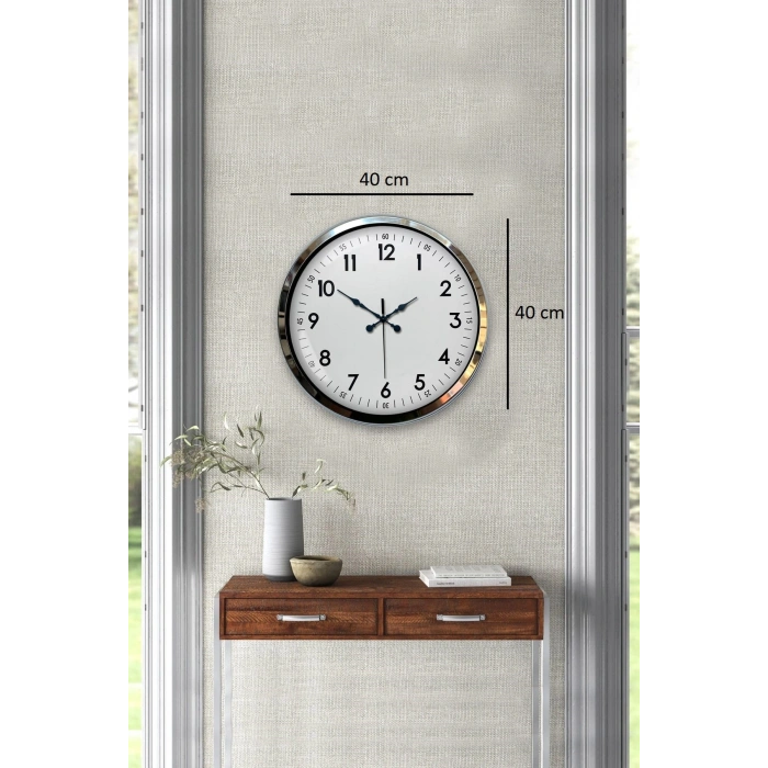 Modern Klasik 40 Cm Krom Metal Duvar Saati