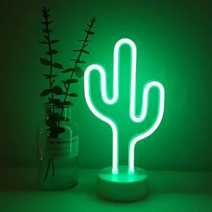 Modern Neon Kaktüs Masa Lambası Pil Ve Usb İle