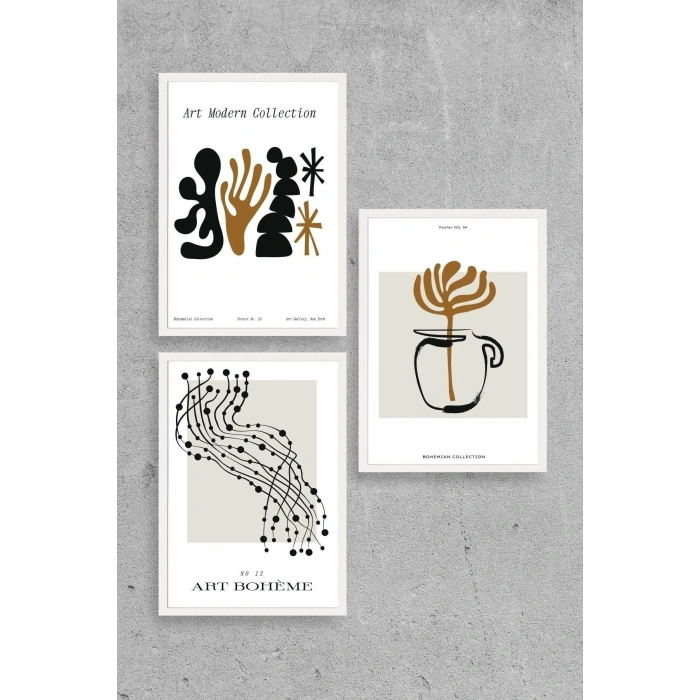 Modern Üçlü Ahşap Çerçeveli Tablo 23 x 30