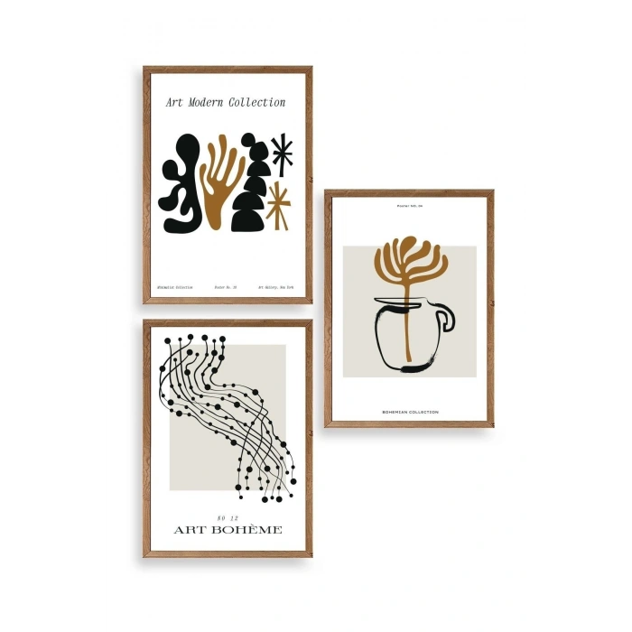 Modern Üçlü Ahşap Çerçeveli Tablo 23 x 30