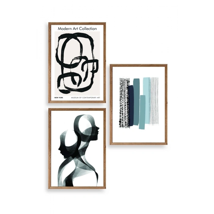 Modern Üçlü Ahşap Çerçeveli Tablo 23 x 30
