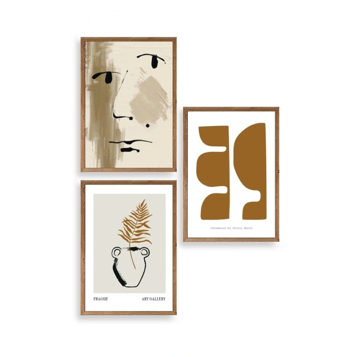 Modern Üçlü Ahşap Çerçeveli Tablo 23 x 30