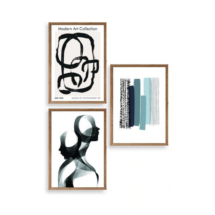 Modern Üçlü Ahşap Çerçeveli Tablo 23 x 30