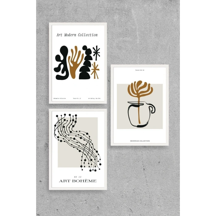 Modern Üçlü Ahşap Çerçeveli Tablo 23 x 30