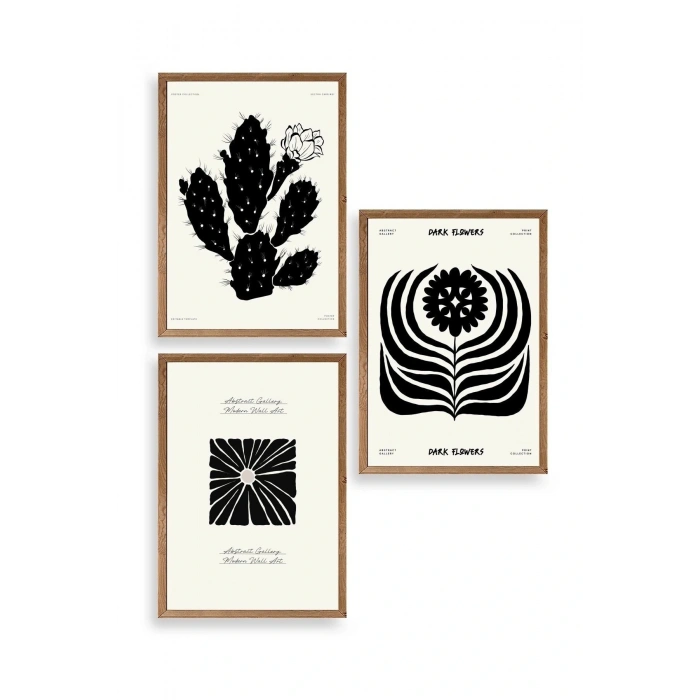 Modern Üçlü Ahşap Çerçeveli Tablo 23 x 30