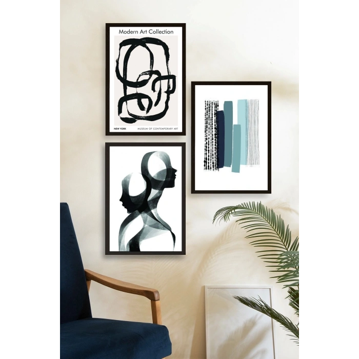 Modern Üçlü Ahşap Çerçeveli Tablo 23 x 30