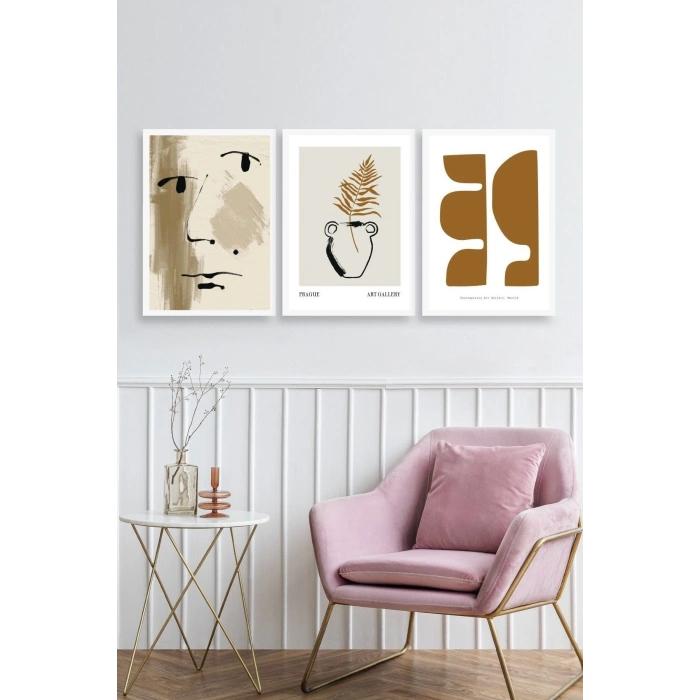Modern Üçlü Ahşap Çerçeveli Tablo 23 x 30