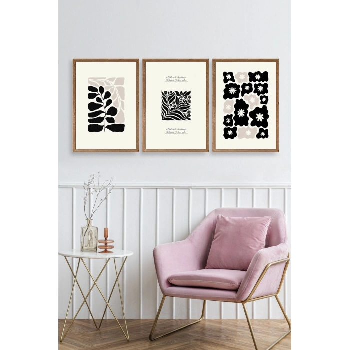 Modern Üçlü Ahşap Çerçeveli Tablo 23 x 30
