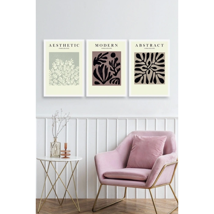 Modern Üçlü Ahşap Çerçeveli Tablo 23 x 30