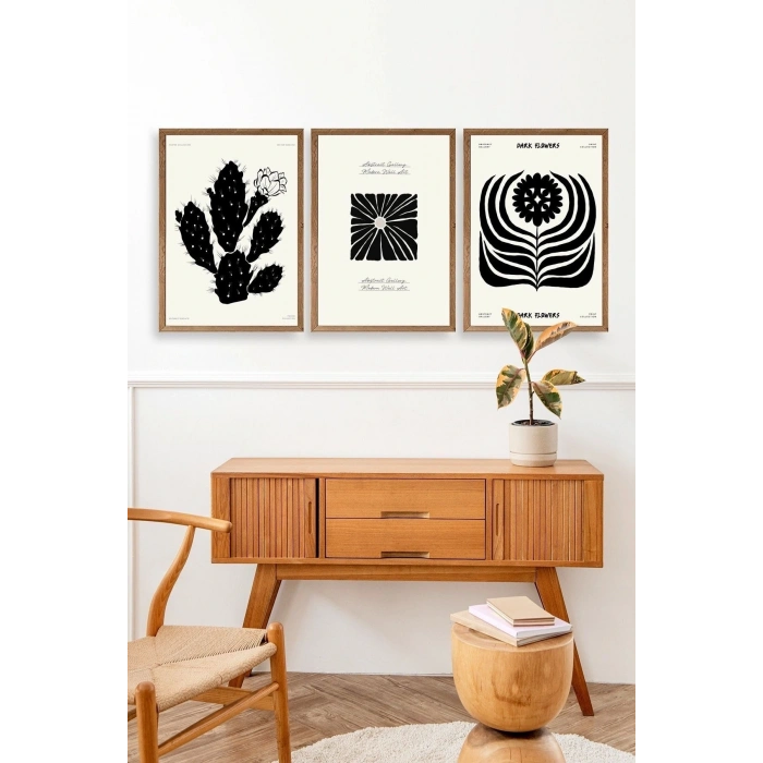 Modern Üçlü Ahşap Çerçeveli Tablo 23 x 30