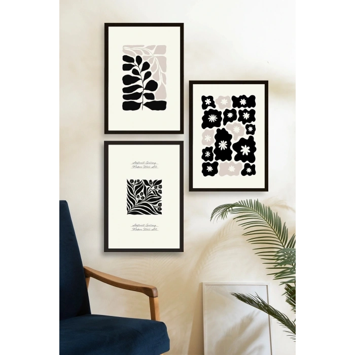 Modern Üçlü Ahşap Çerçeveli Tablo 23 x 30