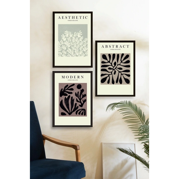 Modern Üçlü Ahşap Çerçeveli Tablo 23 x 30