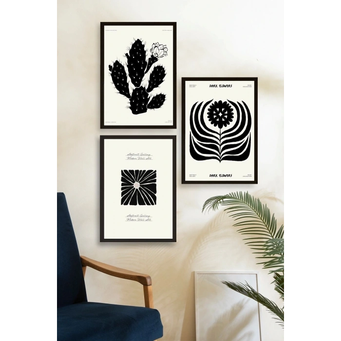 Modern Üçlü Ahşap Çerçeveli Tablo 23 x 30