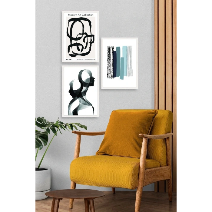 Modern Üçlü Ahşap Çerçeveli Tablo 23 x 30