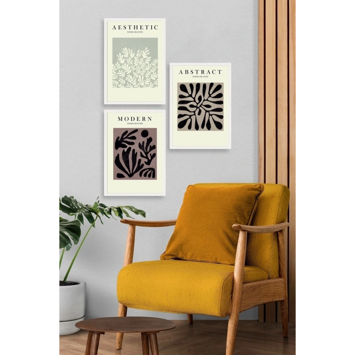 Modern Üçlü Ahşap Çerçeveli Tablo 23 x 30