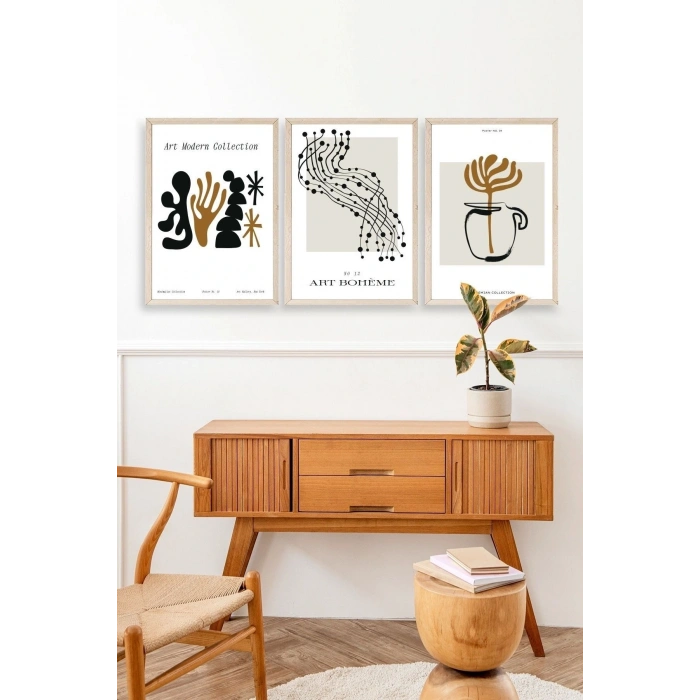 Modern Üçlü Ahşap Çerçeveli Tablo 23 x 30