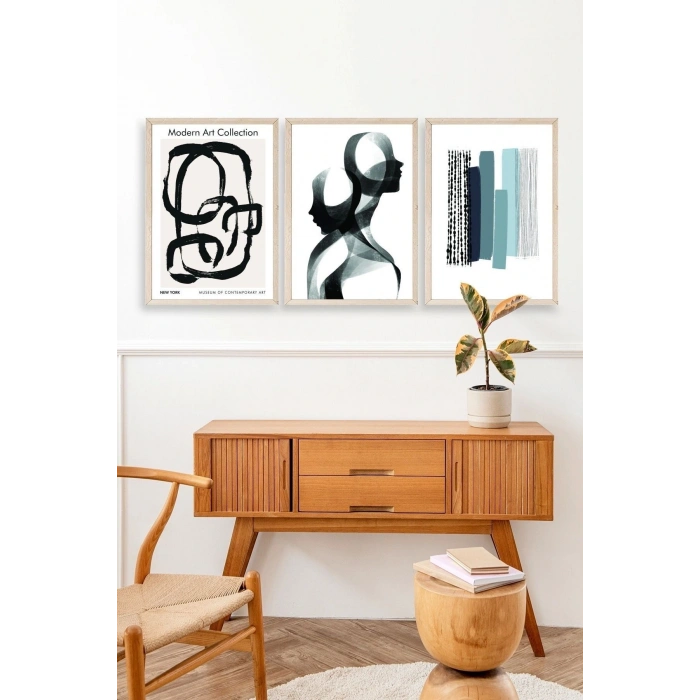 Modern Üçlü Ahşap Çerçeveli Tablo 23 x 30
