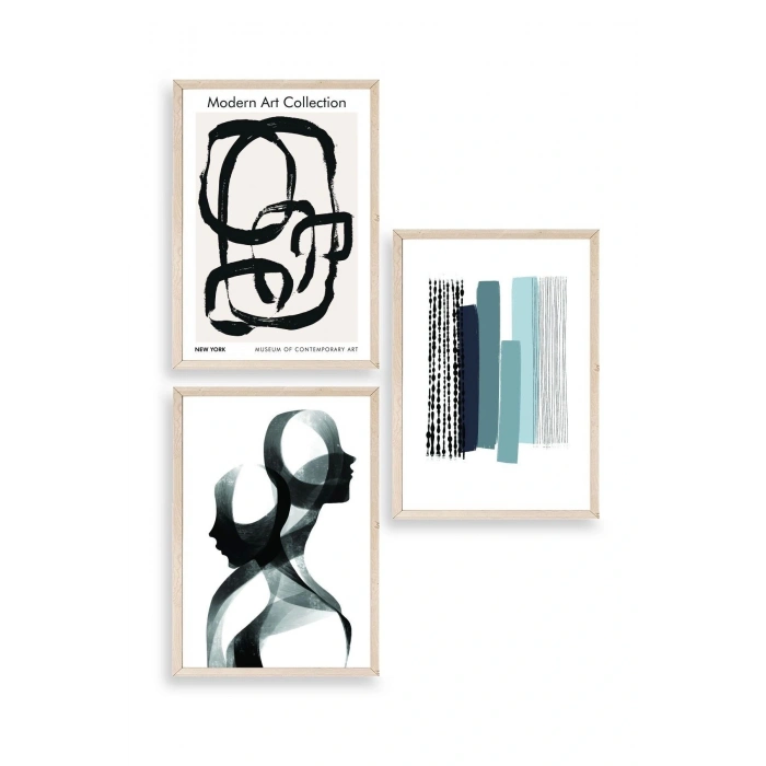 Modern Üçlü Ahşap Çerçeveli Tablo 30 x 40