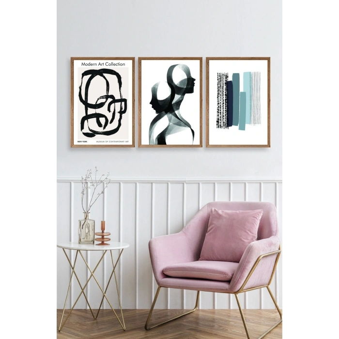 Modern Üçlü Ahşap Çerçeveli Tablo 30 x 40