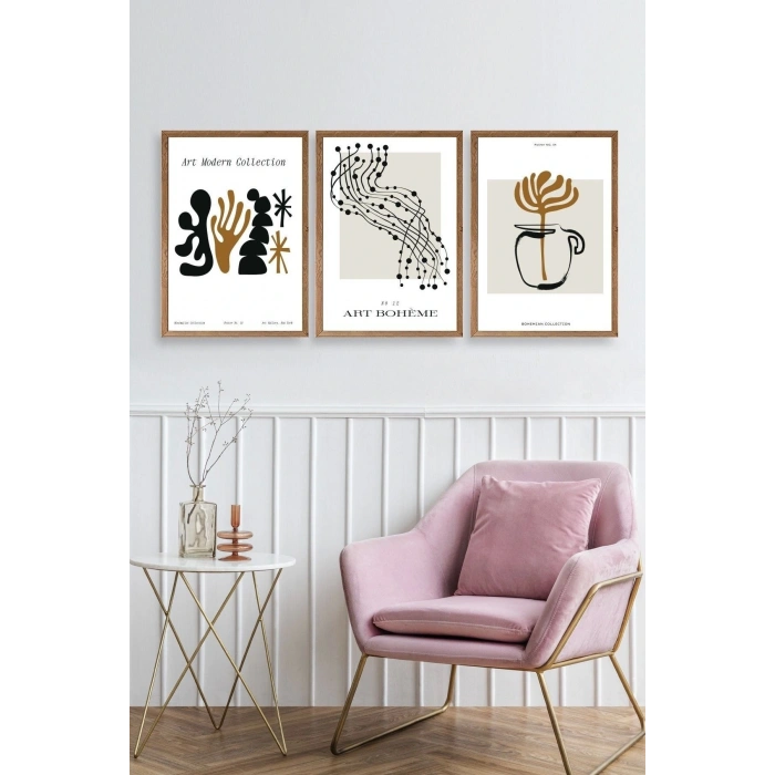 Modern Üçlü Ahşap Çerçeveli Tablo 30 x 40
