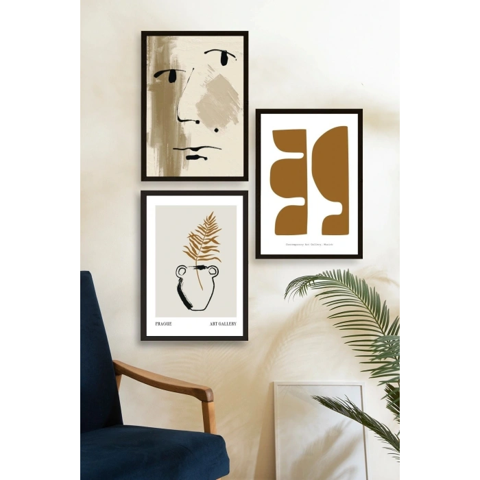 Modern Üçlü Ahşap Çerçeveli Tablo 30 x 40